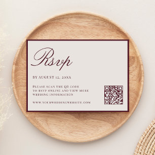 Elegant Burgundy Old Money QR-kod Bröllop OSA Kort