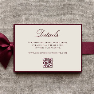 Elegant Burgundy Old Money QR-kod Detaljer Bröllop Tilläggskort