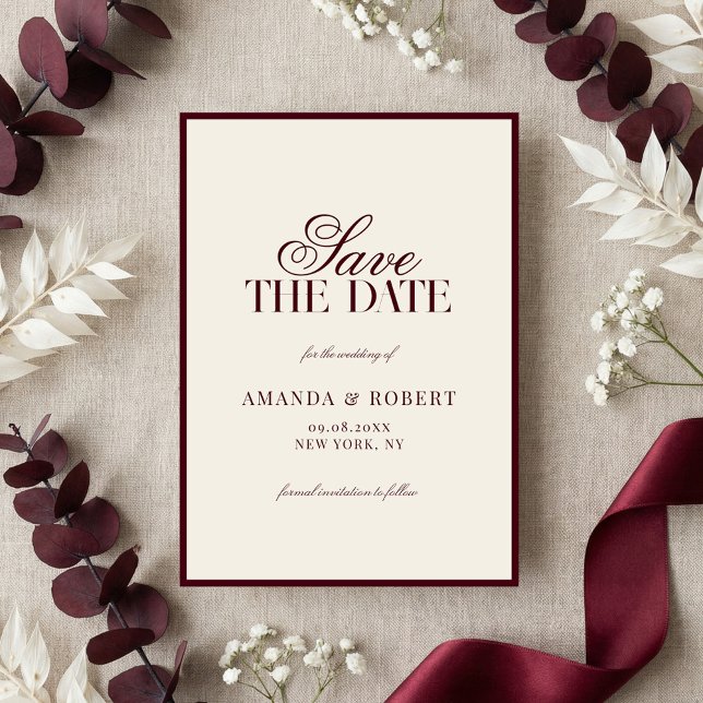 Elegant Burgundy Old Money Wedding Spara Datumet (Skapare uppladdad)