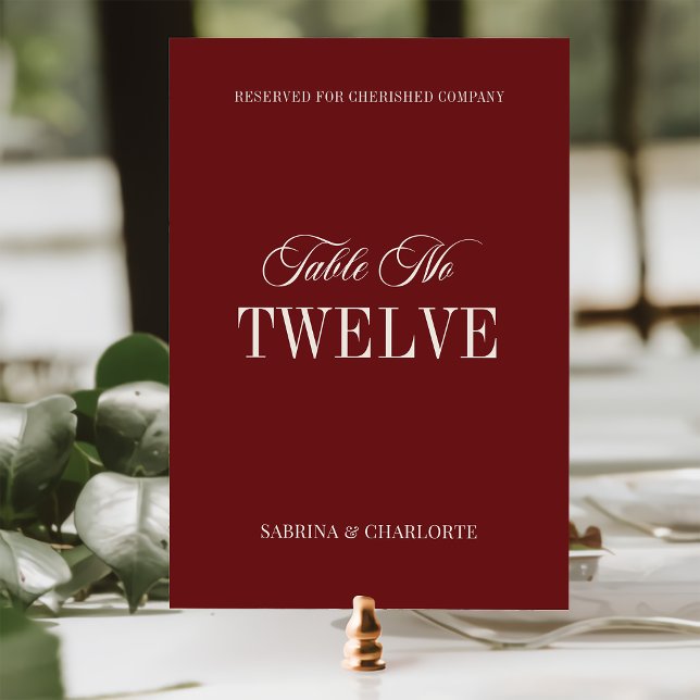 Elegant Burgundy Old Money Wedding Table Number Bordsnummer (Skapare uppladdad)