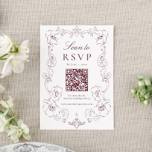 Elegant Burgundy Omsorgsfullt Utformad Blommig QR- OSA Kort
