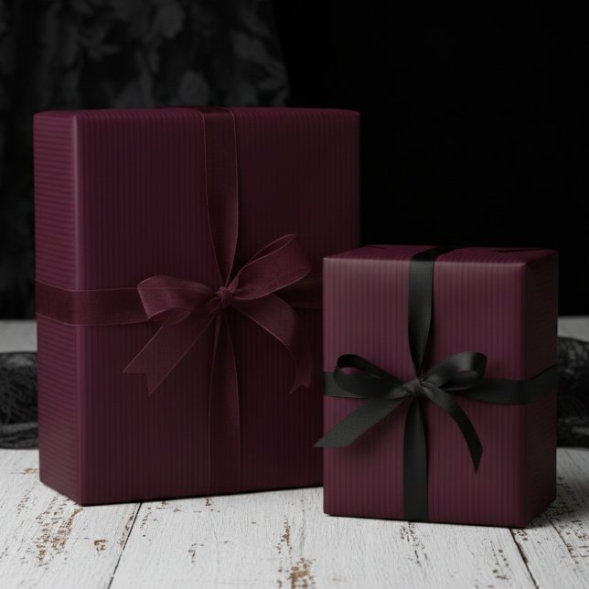 Elegant Burgundy on Burgundy Pinstripes Presentpapper (Elegant and Sophisticated Gothic Burgundy on Burgundy Pinstriped Wrapping Paper for Gothic Wedding)
