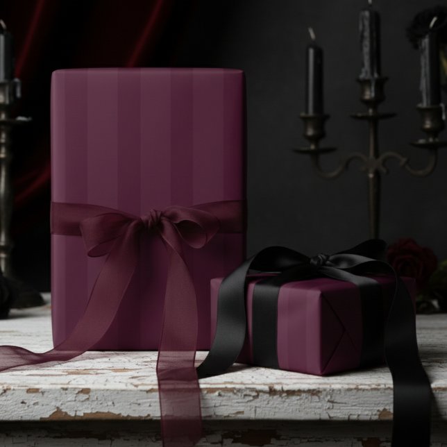 Elegant Burgundy on Burgundy Thick Stripes Presentpapper (Sophisticated Elegant Gothic Dark Burgundy Thick Striped Wrapping Paper 4 Gothic Wedding Anniversary)