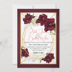 Elegant Burgundy Orchid Bröllop Blooms Guld Ram Inbjudningar