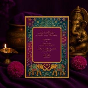 Elegant burgundy oriental elephant mandala Bröllop Inbjudningar