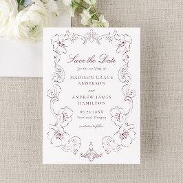 Elegant Burgundy Ornate Floral Frame Wedding Spara Datumet