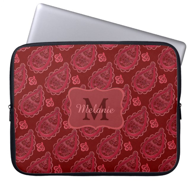 Elegant Burgundy Paisley Mönster Personlig Laptop Fodral (Framsidan)