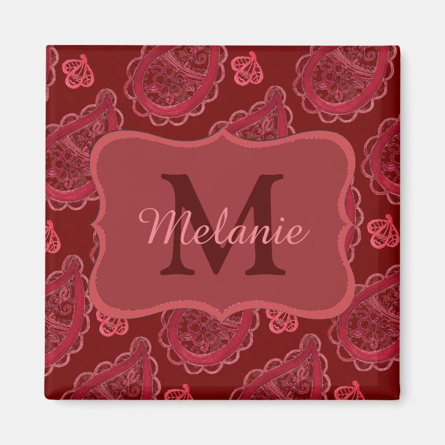 Elegant Burgundy Paisley Mönster Personlig Magnet (Framsidan)
