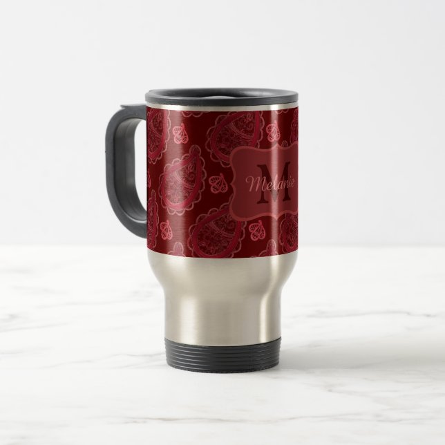 Elegant Burgundy Paisley Mönster Personlig Resemugg (Framsida vänster)