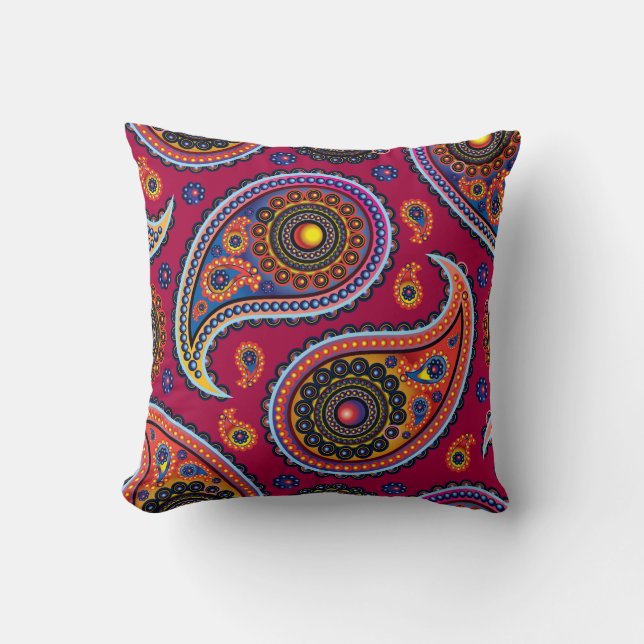 Elegant Burgundy Paisley och Mandala Mönster Kudde (Framsida)