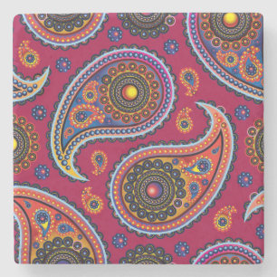 Elegant Burgundy Paisley och Mandala Mönster Stenunderlägg