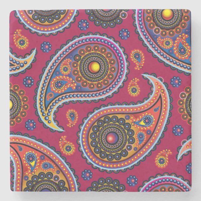 Elegant Burgundy Paisley och Mandala Mönster Stenunderlägg (Framsidan)