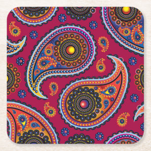 Elegant Burgundy Paisley och Mandala Mönster Underlägg Papper Kvadrat