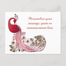 Elegant Burgundy Peacock & Feathers Personlig Meddelande Vykort