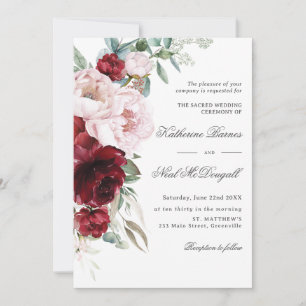 Elegant Burgundy Peonies Blommigt Bröllop Inbjudningar