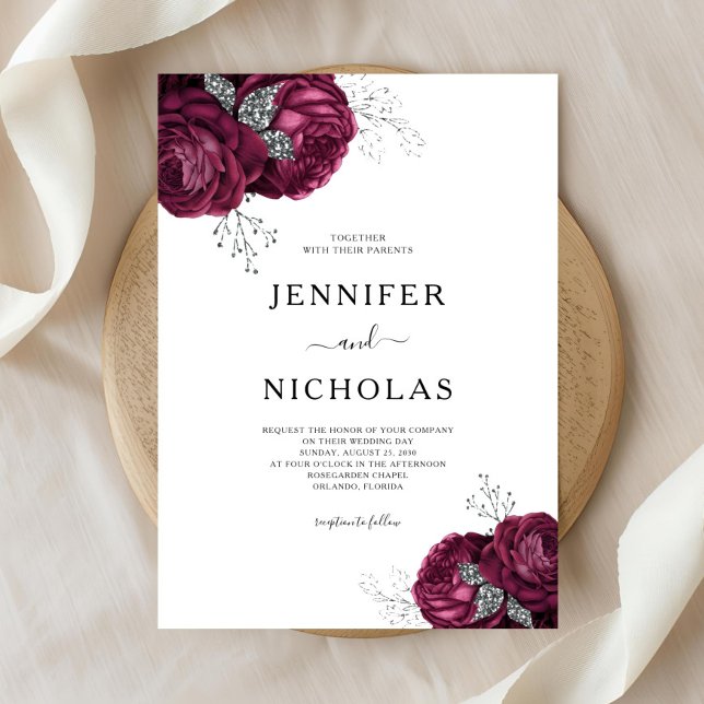 Elegant Burgundy Peonies Blommigt Bröllop Inbjudningar (Elegant Burgundy Peonies Floral Wedding Invitation
)