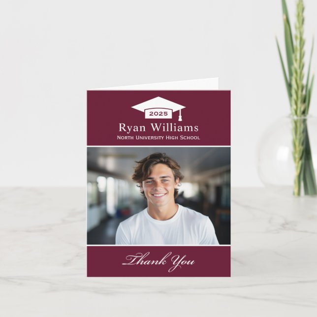 Elegant Burgundy Personlig Studenten Photo Tack Kort (Framsida)