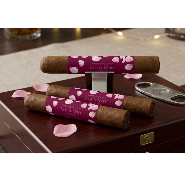 Elegant Burgundy Petals Wedding Custom Cigar Wrap Returadress Etikett (Skapare uppladdad)