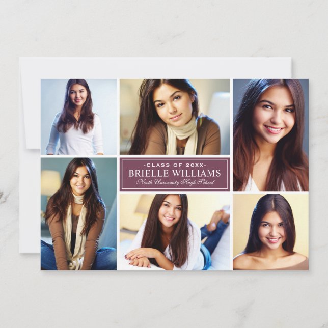 Elegant Burgundy Photo Collage Studentfest Inbjudningar (Framsida)