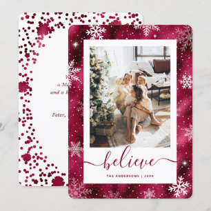 Elegant Burgundy Photo Snowflake Julkort