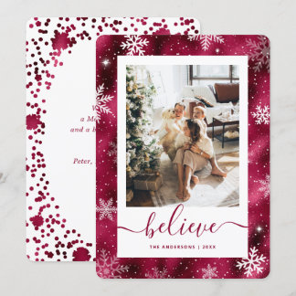 Elegant Burgundy Photo Snowflake Julkort