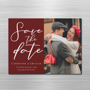 Elegant Burgundy Photo Spara datum magneter Card