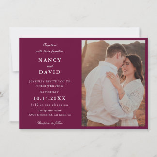Elegant Burgundy Photo Wedding Inbjudningar