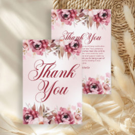 Elegant Burgundy Pink Floral Birthday Tack Kort