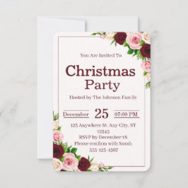Elegant Burgundy Pink Floral Christmas Party Inbjudningar