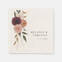 Elegant Burgundy Plum Blommigt Bröllop Napkins