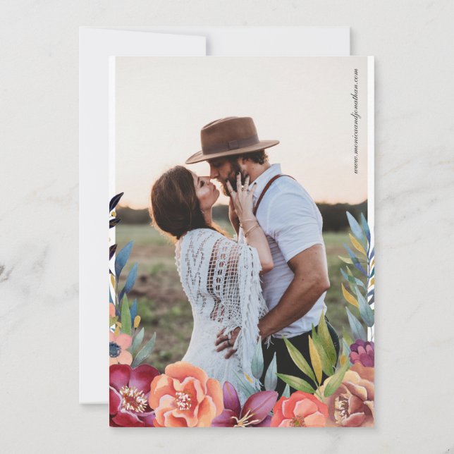 Elegant Burgundy & Plum Blommigt Photo Bröllop V2 Inbjudningar (Baksida)