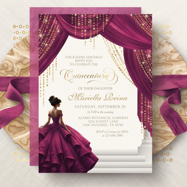 Elegant Burgundy Princess Dress Quinceanera Inbjudningar (Skapare uppladdad)