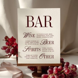 Elegant Burgundy Pub Menu Drinks Bröllop Tabletop