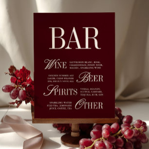 Elegant Burgundy Pub Menu Drinks Bröllop Tabletop