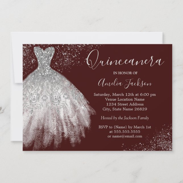 Elegant Burgundy Quinceanera-inbjudan Inbjudningar (Framsida)
