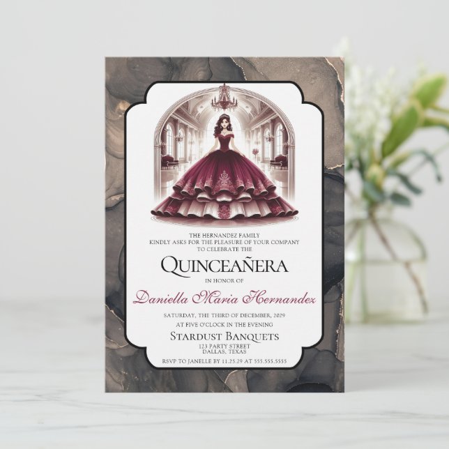 Elegant Burgundy Quinceañera Inbjudningar (Stående Fram)