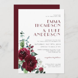 Elegant Burgundy Red Blommigt Marsala Maroon Bröll Inbjudningar