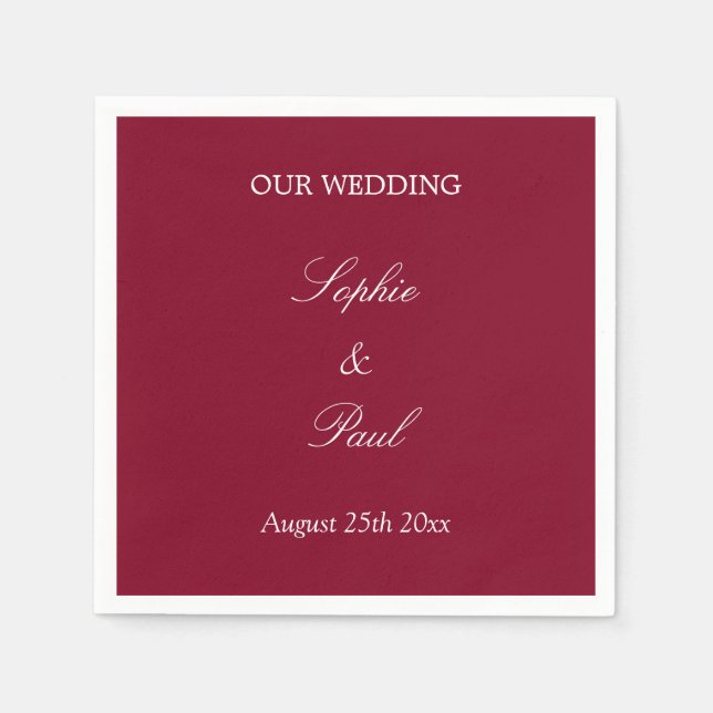 Elegant Burgundy Red Bröllop Napkins Pappersservett (Framsidan)