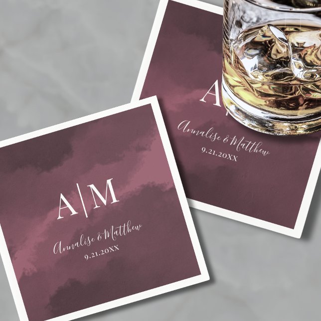 Elegant Burgundy Red Bröllop Pappersservett (Elegant Burgundy Red Wedding Napkins)