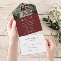 Elegant Burgundy Red Calligraphy Photo Bröllop