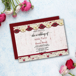 Elegant Burgundy Red Floral Frame Summer Wedding Inbjudningar