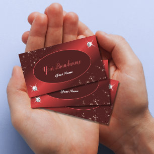 Elegant Burgundy Red Glitter Stars Jewels Snyggt Visitkort