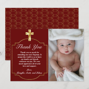 Elegant Burgundy Red Guld Kor-baptism Tack Kort