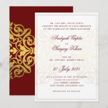 Elegant Burgundy Red Guld Mandala Indian Bröllop