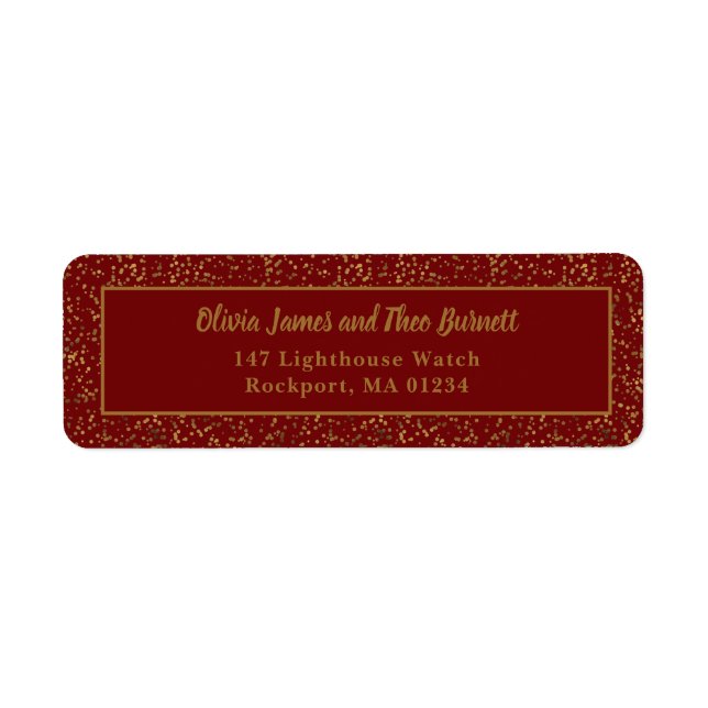 Elegant Burgundy Red Guld Return-adressetikett Returadress Etikett (Framsidan)