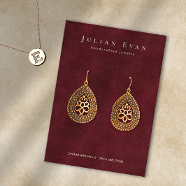 Elegant Burgundy Red Jewelry Earring Visning Visitkort