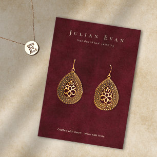 Elegant Burgundy Red Jewelry Earring Visning Visitkort