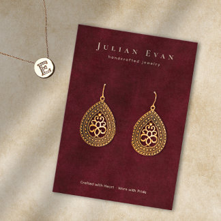 Elegant Burgundy Red Jewelry Earring Visning Visitkort