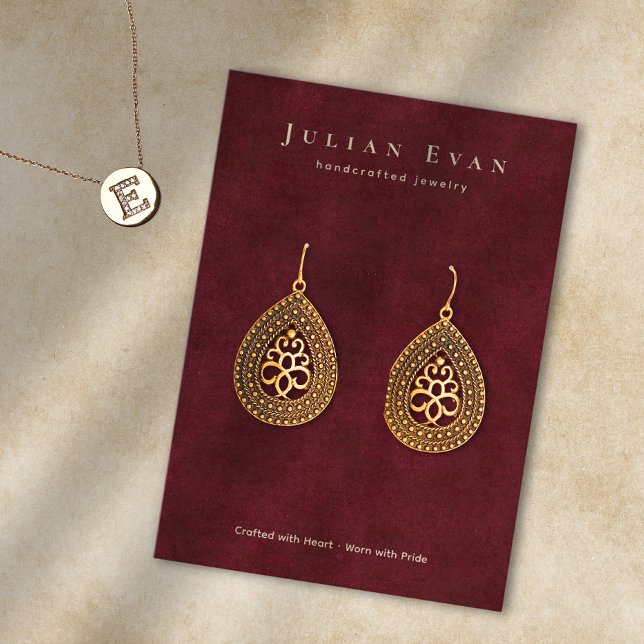 Elegant Burgundy Red Jewelry Earring Visning Visitkort (Elegant Burgundy Red Jewelry Earring Display Business Card)