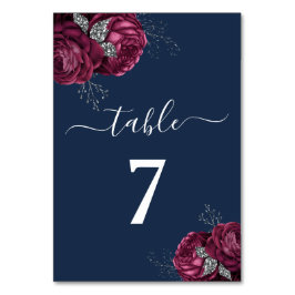 Elegant Burgundy Red Navy Blue Blommigt Peonies Bordsnummer
